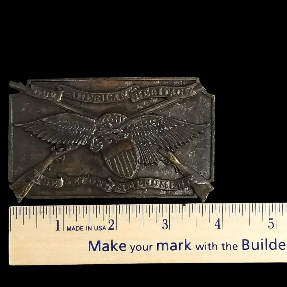 VTG Belt Buckle 1976 Brass The Second Amendment USA Made by Bergamot Brass Works